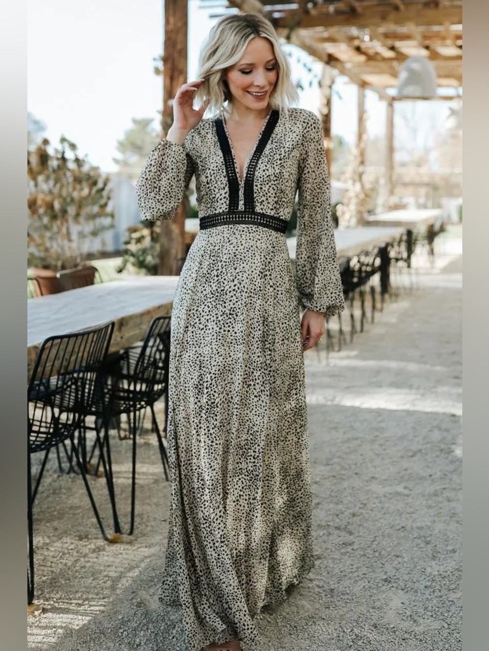 Baltic Born Cha Cha Print Maxi Dress in Black/Taupe Small